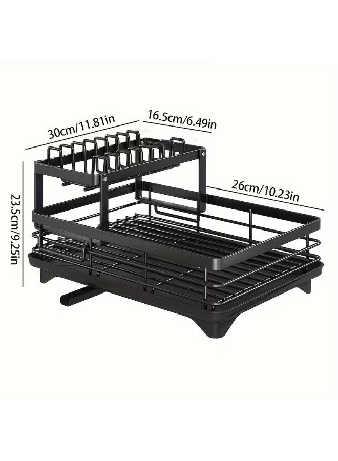 إينابايت رف تجفيف الأطباق المقاوم للصدأ مزدوج الطبقات الأسود، قابل للتعديل والإزالة لتوفير المساحة على منضدةحوض المطبخ - Image 2